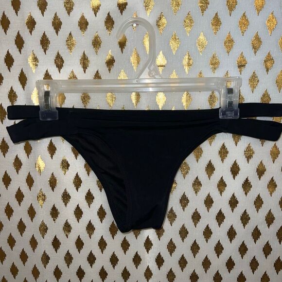Shade & shore Women's black Strappy Side Cheeky Bikini Bottom size M - Picture 2 of 7